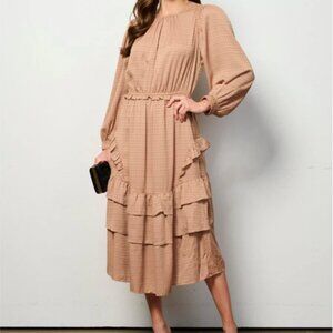 NWT Current Air Los Angeles Long Sleeve Jacquard Midi Dress Size Large